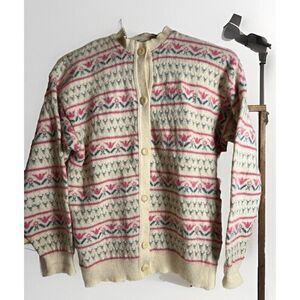 Vintage Nanook Cardigan Sweater Womens M Long Sleeves Floral Tulips Buttons.   J
